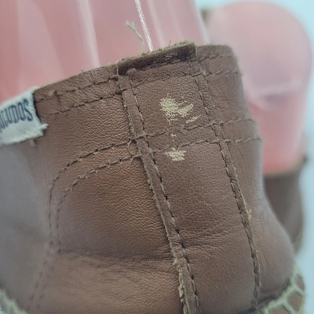 SOLUDOS Platform Camel Tan Leather Smoking Espadrille Slipper Size 8